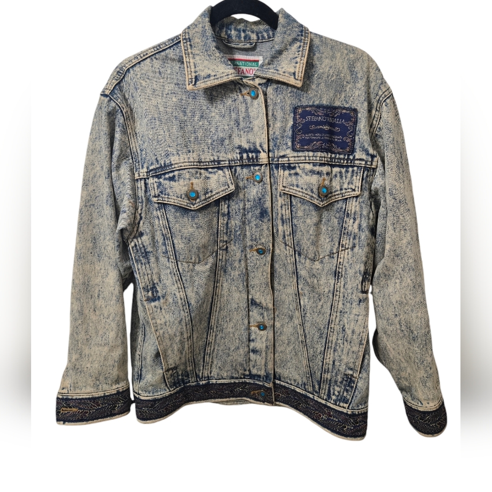 Stefano International Denim Jacket Women M Regalia Stone Acid Washed 1980's Vtg
